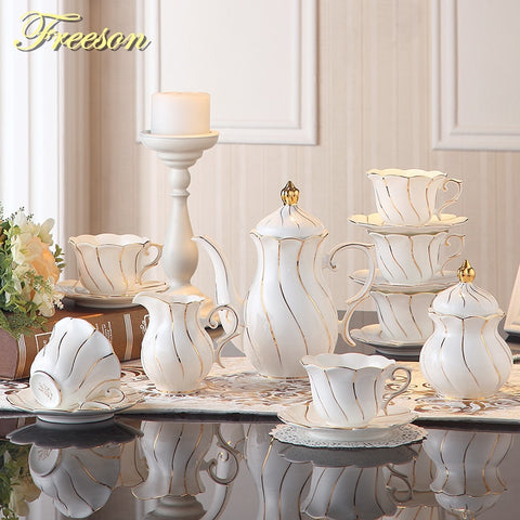 Gold Inlay Bone China Coffee Set