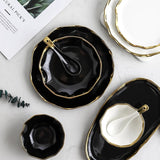 Black White  Luxury Golden Inlay Ceramic Dinner Plate