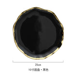 Black White  Luxury Golden Inlay Ceramic Dinner Plate