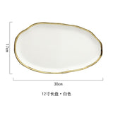 Black White  Luxury Golden Inlay Ceramic Dinner Plate