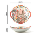 Japanese Cute Animal Double Handle Ceramic Plate