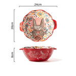 Japanese Cute Animal Double Handle Ceramic Plate